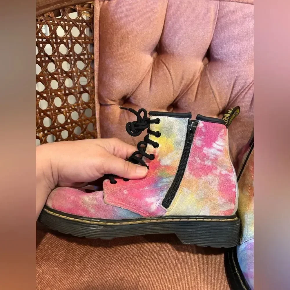 Dr. Martens Kids Tie Dye Lace Up Boots Size 3 | Rainbow Pastel Docs